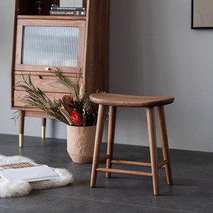 Taburete de Estilo Nórdico Japonés, Madera Maciza de Nogal Negro, Hecho a Mano, para Dormitorio o Sala de Estar - Product Image 1