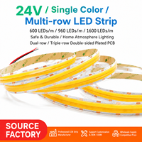 Bande LED COB double rangée 24V, 600 LED, ruban lumineux flexible sans points apparents, blanc chaud, blanc naturel, blanc froid, éclairage intérieur