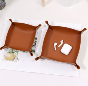 Plateau de rangement de bureau en cuir pliable, porte-clés et porte-monnaie, pour la maison, la salle de bain et le salon, design Japandi, facile à nettoyer - Product Image 1