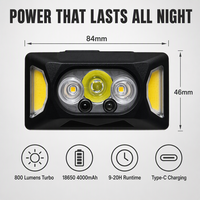 Lampe frontale LED rechargeable à double source lumineuse avec détecteur de mouvement, 8 modes, lumière blanc chaud, pour travaux de construction et camping