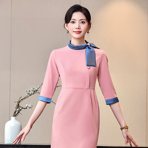 Abito rosa a maniche corte con temperamento capace di alta qualità gonna Sense salone di bellezza Club <span class=keywords><strong>abiti</strong></span> <span class=keywords><strong>da</strong></span> <span class=keywords><strong>lavoro</strong></span> negozio di gioielli <span class=keywords><strong>abiti</strong></span> <span class=keywords><strong>da</strong></span> <span class=keywords><strong>lavoro</strong></span> - Product Image 1