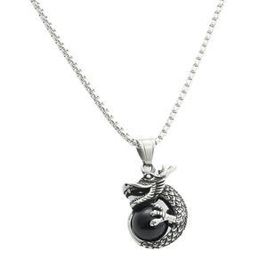 Dragon Holding Bead Pendant Stainless Steel Necklace <b>Men</b> Retro Punk Style Themed <b>Animal</b> Shape Gift Jewelry 280518 - Product Image 5
