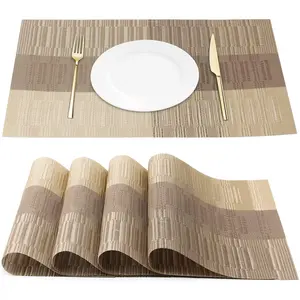 STARUNK Durable Rectangle PVC Placemats Washable Woven Vinyl Kitchen Place Mats For Dining Table Easy Clean