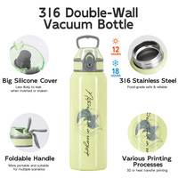 Botella de Agua Aislada de Acero Inoxidable 316 con Diseño Gráfico Minimalista, Tapa de Apertura Rápida con un Clic, Termo Deportivo Portátil de 24oz/32oz