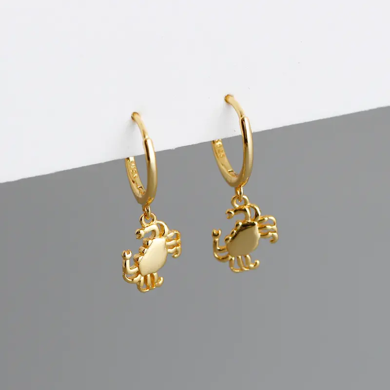 Women 925 Earring Findings Jewelry Gold Plated Crab Charm Earrings Women Hoop Punk Earrings