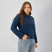 Pull en maille chinée unie à col orné de strass pour femme, coupe décontractée, pull élégant et décontracté grande taille pour l'automne et l'hiver