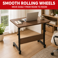 Table de lit réglable et extensible sur roulettes - Bureau mobile pour ordinateur portable, lit, canapé, chaise, plateau en bois MDF, table en forme de C réglable en hauteur