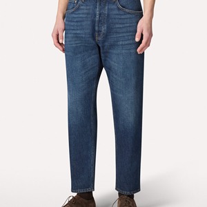 Jeans Casual a Gamba Affusolata in Denim Elasticizzato Scuro 11.5oz Cotone Cinque Tasche Chiusura a Bottoni Orlo 17.5cm - Product Image 3