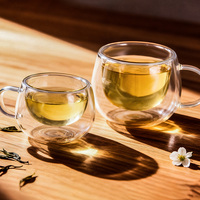 Mug en verre borosilicate à double paroi ovale avec poignée, forme ronde, tasse en verre isolée thermiquement pour le thé, le café, le lait