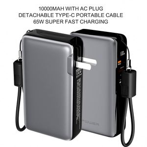 3-In-1 Portable Waterproof Ultra Slim 10000Mah Travel Adapter Power Bank Charger AC USA/UK/Italy Socket Outdoor 65W Mobile - Product Image 2