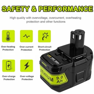 1'li Paket 9.0Ah 18V Pil, Ryobi P108 P102 P103 P104 P105 P107 P109 Dijital Piller için Yedek Parça ile Uyumlu - Product Image 4