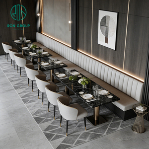 Ensemble de mobilier moderne pour hôtel, restaurant et salon de thé, avec table carrée en marbre gris et banquette en cuir rembourrée - Product Image 1