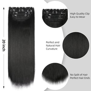 Extensions de <span class=keywords><strong>cheveux</strong></span> noires lisses à clipser - Douces et épaisses (20 pouces 4 pièces) # 1B) - Product Image 4