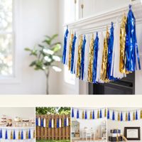 Guirnalda de Flecos Metálicos Azul Marino, Blanco y Dorado, Decoraciones para Fiestas de Despedida de Soltera, Bodas y Cumpleaños
