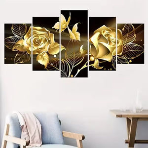 Haute qualité Art moderne paillettes fleurs cadre en bois toile affiche imprime 5 toile mur Art peintures pour salon décoration murale - Product Image 5