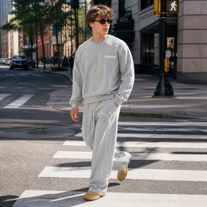 Ensemble de survêtement surdimensionné personnalisé pour <span class=keywords><strong>homme</strong></span> en coton avec passepoil contrastant, sweat-shirt à col rond + <span class=keywords><strong>pantalon</strong></span> de survêtement large, ensemble 2 pièces streetwear boxy - Product Image 2