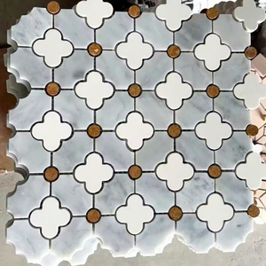 Mosaïque de pierre naturelle rétro vert foncé motif fleur de prunier, carreaux de style français méditerranéen pour maisons anciennes de Shanghai, avec éléments en marbre - Product Image 5