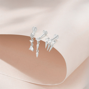 ROXI Boucle d'oreille simple en argent sterling 925 avec pendentif conique, piercing hélix plat pour cartilage, incrustation de zircon - Product Image 5