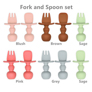 BPAフリー幼児用ファーストステージ1ソフトチッププレフィーディングスプーンフォークセット幼児主導離乳食シリコンキッズトレーニングベビー食器 - Product Image 3