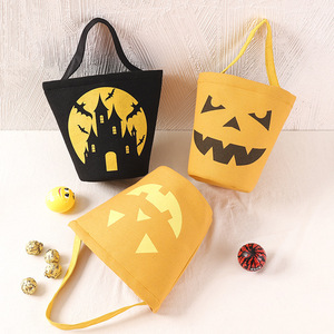 Halloween Candy Basket For Kids - Orange Polka Dot Trick Or Treat Bag With Black Handle