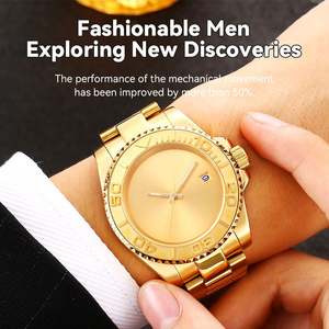 Montre de haute qualité pour hommes et femmes, montre en or, en acier inoxydable, automatique, mécanique, avec calendrier, avec lunette rotative, montre-bracelet cadeau - Product Image 2