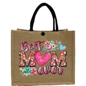2025 logotipo personalizado promocional grande yute mamá bolsas de mano con asas regalo en blanco playa bolsas reutilizables bolsas de compras - Product Image 5