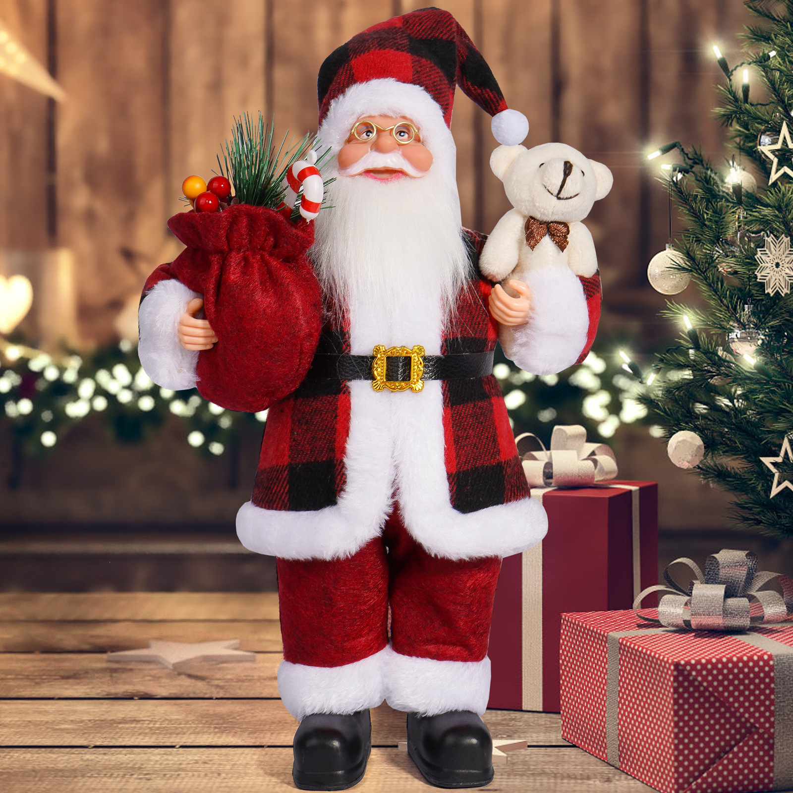 Black and red plaid santa claus