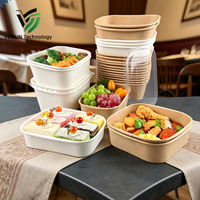 Boîte à lunch en papier kraft avec logo personnalisé de la marque VEIKUN, couvercle, bol à salade jetable, anti-fuite, biodégradable, pour les petites entreprises, à emporter