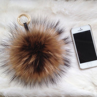 Porte-clés de luxe avec pompon, breloque de sac, pendentif, boule de fourrure de raton laveur, accessoires en peluche, porte-clés de voiture avec boule de fourrure