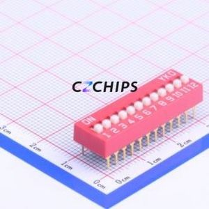 YJB-12HG2 DIP Switch Through hole Component (THT) Switch Flat Toggle, Raised Type Single Pole Single Throw 12 2.54mm - Product Image 1