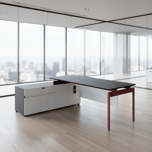 مكتب مكتبي قابل للطي متوسط الحجم، هيكل خشبي متين، إطار من الألومنيوم، مساحة تخزين داخلية، مكتب مكتبي عصري - Product Image 1