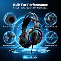 Casque de jeu filaire USB RGB 3,5 mm OEM ODM avec serre-tête supra-auriculaire et microphone