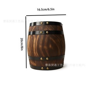 Jarrón de Almacenamiento de Madera con Forma de Barril de Vino, con Tapa, Redondo, Decorativo para Escritorio, Maceta, Adorno para Plantas de Exterior - Product Image 4