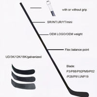 Bâton de hockey sur glace P92/P28/P90/P88 haut de gamme, durable, entièrement en fibre de carbone 24K/18K/12K, intégré, léger 380g, SR/JR/YT 165cm
