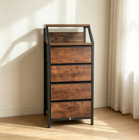 Organisateur de rangement autoportant moderne à 4 tiroirs en tissu non tissé avec structure en acier pour chambre à coucher, salon, commode