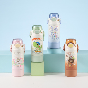 PINKAH - Botella de Agua con Pajita para Niños, Diseño de Animales, 600 ml, Antiderrames, Doble Pared, Acero Inoxidable, Libre de BPA, para la Escuela - Product Image 6