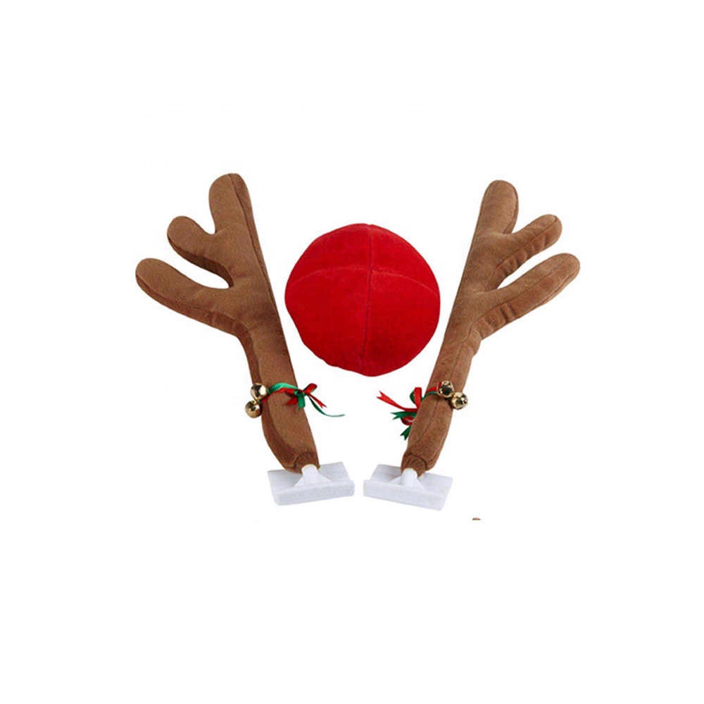 2021 Reindeer Christmas Decor Car Vehicle Nose Horn Costume Set Rudolf Christmas Reindeer Antlers Red Nose Ornaments Elk Antler