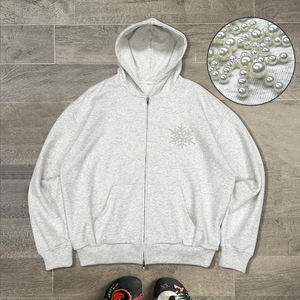 Sweat à capuche à fermeture éclair en coton épais Boxy de luxe Design de créateur Sweat à capuche à double fermeture éclair en éponge française Sweat à capuche zippé surdimensionné - Product Image 2