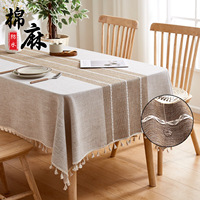 Nappe carrée décorative en coton et lin tissé nordique, écologique, durable, sans lavage, imperméable, antidérapante, à pompons, pour la maison (vente en gros)