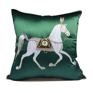 Modern Simple New Chinese <strong>Orange</strong> Stallion Embroidered Horse <strong>Pillow</strong> Cover Luxurious Light Cushion for Home Use - Product Image 3