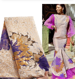 2485 Nouveauté Tissu de dentelle jacquard français en organza, tulle et maille, brocart doré africain nigérian pour la confection de robes de soirée - Product Image 4