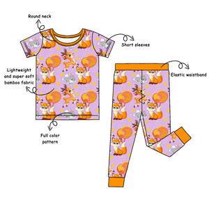Conjunto de <span class=keywords><strong>Pijama</strong></span> de Bambú para Niños, Personalizable con Impresión a Color, Transpirable, Suave al Tacto, de Verano, <span class=keywords><strong>Manga</strong></span> <span class=keywords><strong>Corta</strong></span> y Pantalón <span class=keywords><strong>Largo</strong></span>, 2 Piezas - Product Image 2
