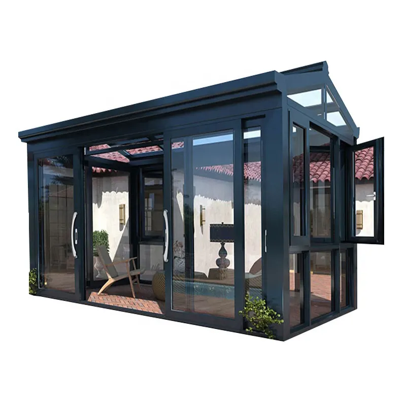 Sunroom dengan Lantai Yang Menghubungkan Kanopi Hingga 10X10 Rumah Kaca Teknologi Baru Layar Pertanian Cerdas untuk Teras