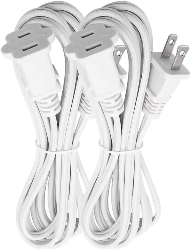 5 Ft US 2 Prong AC Extension Cord Indoor 2 Prong NEMA 1-15P to NEMA 1-15R Saver Power Extension Cord Cable white