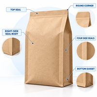 Sachet personnalisé en papier kraft sans fenêtre, scellé sur huit côtés, pour flocons d'avoine, avec marquage à chaud, pour la vente au détail et en gros