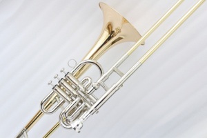 <span class=keywords><strong>Trombone</strong></span> à vent à double usage en <span class=keywords><strong>cuivre</strong></span> doré avec corps en laiton, glissière en cupronickel et pistons à vent, tonalité Bb, produit OEM - Product Image 3