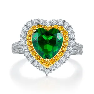 2023 Mode Fijne Sieraden Ijskoud Smaragd Ijzige Ringen Bling Bling Eternity Hart Band Ring Dikke Diamanten Hart Ringen Voor Vrouwen