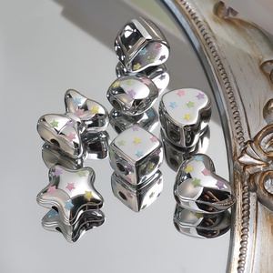 Cute Pastel Star Printed Metal Look Large Hole Beads Heart Star Bow Beads for DIY Handmade Jewelry Making Craft <b>Ornament</b> - Product Image 4
