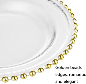 Assiettes rondes en verre transparent avec bordure dorée perlée, style européen, décorations <span class=keywords><strong>de</strong></span> <span class=keywords><strong>mariage</strong></span>, fête d'<span class=keywords><strong>anniversaire</strong></span>, emballage personnalisé, MOQ 100 pièces - Product Image 4