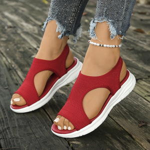 Women Large Hollow Sports <b>Sandals</b> Summer New Breathable European and American Thick-Soled Wedge <b>Sandals</b> Wholesale - Product Image 1